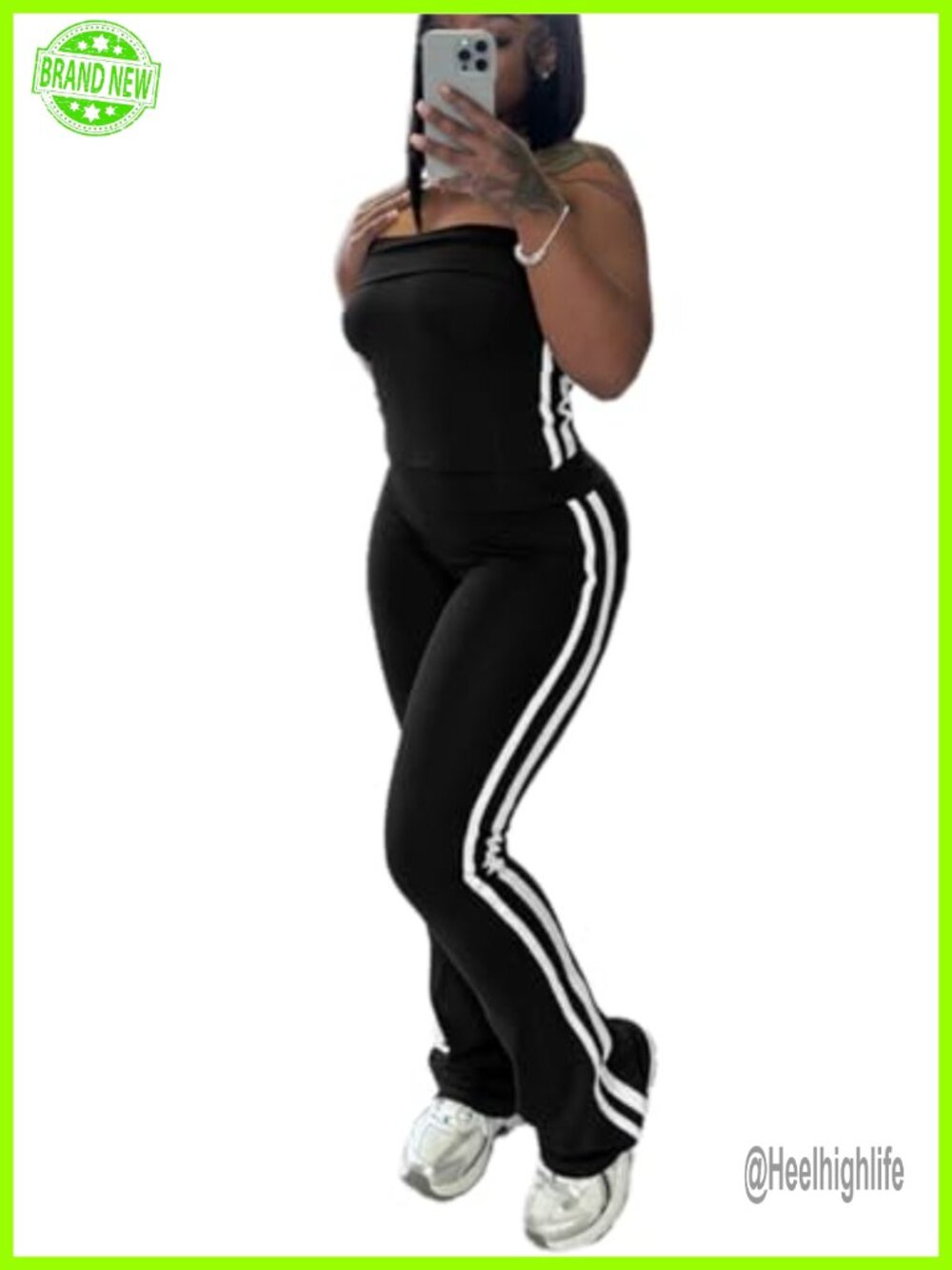 Women Strapless Crop Top Flare Pants 2 Piece Set